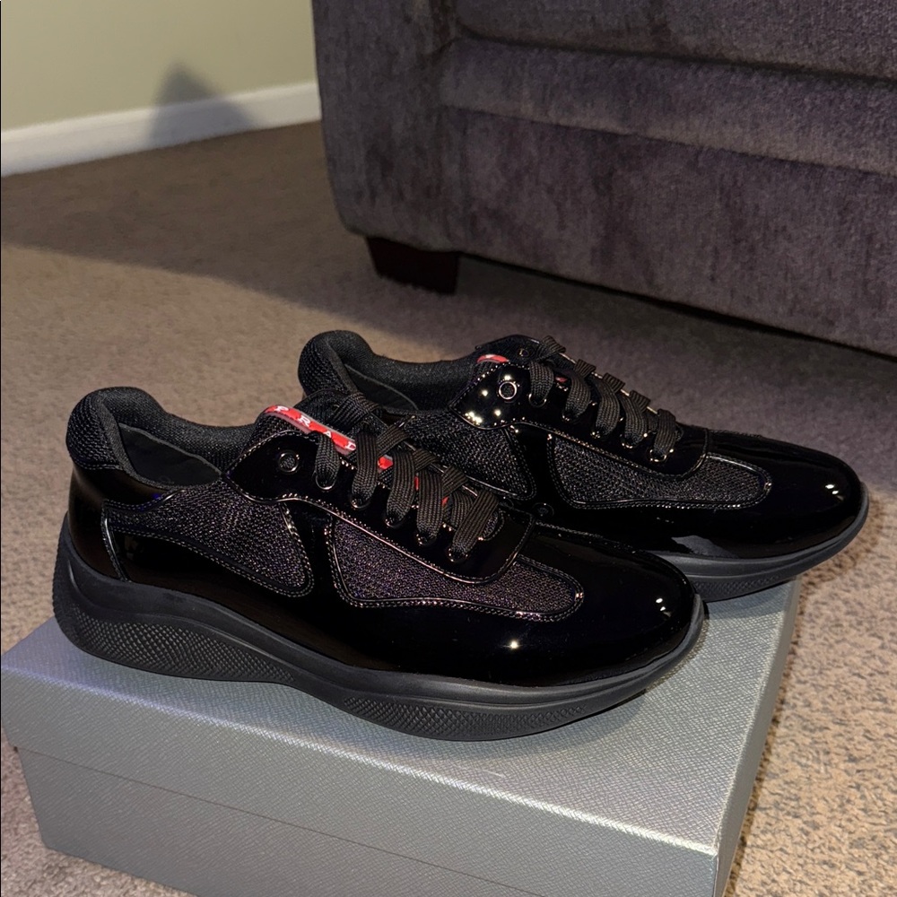 Prada
Men's America's Cup Patent Leather Patchwork Sneakers